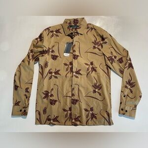 NEW- Size S Mens Perry Ellis Long Sleeve Button Down Shirt OekoTEX Cotton Brown